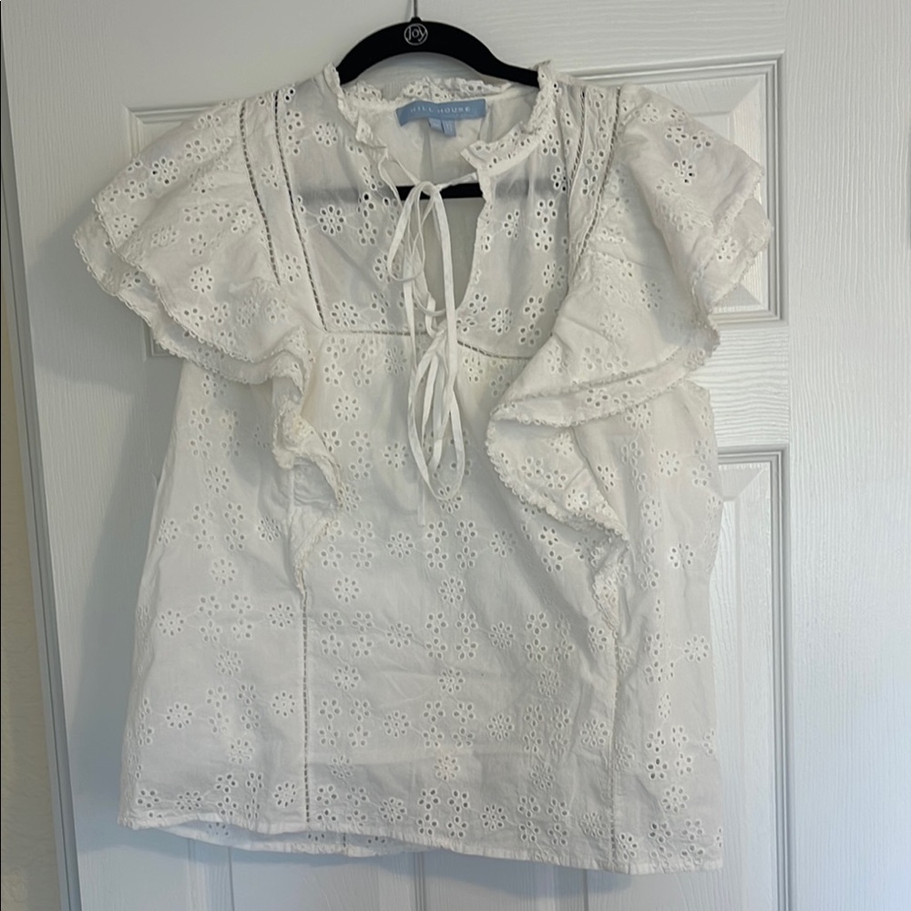 Hill House White Eyelet Ruffled Lettie Top